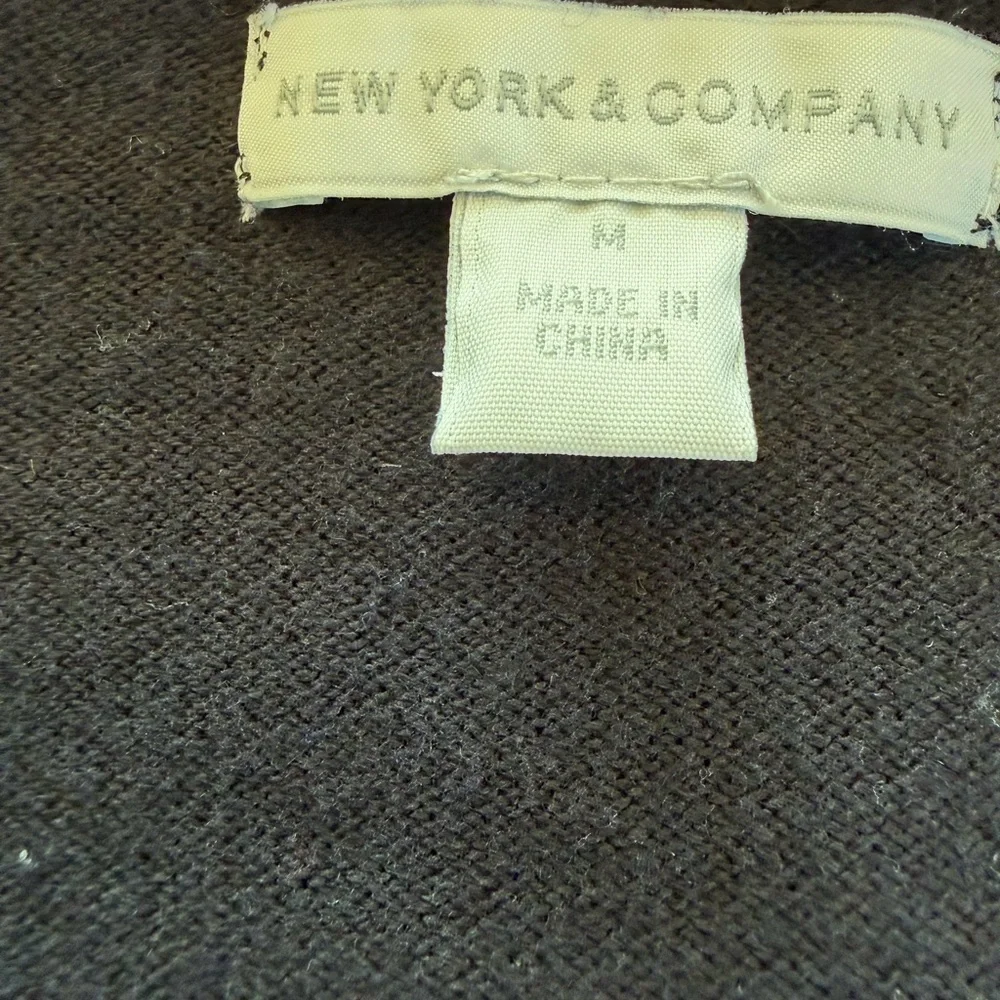 New York & Company Chain Print Cardigan Medium Black & Cream Career Chic Sweater